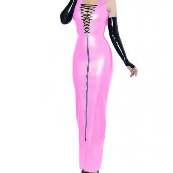 Sissy Maxi Dress for Women Patent Leather V Neck Dress High Waist Small-7XL - Picture 5 of 6